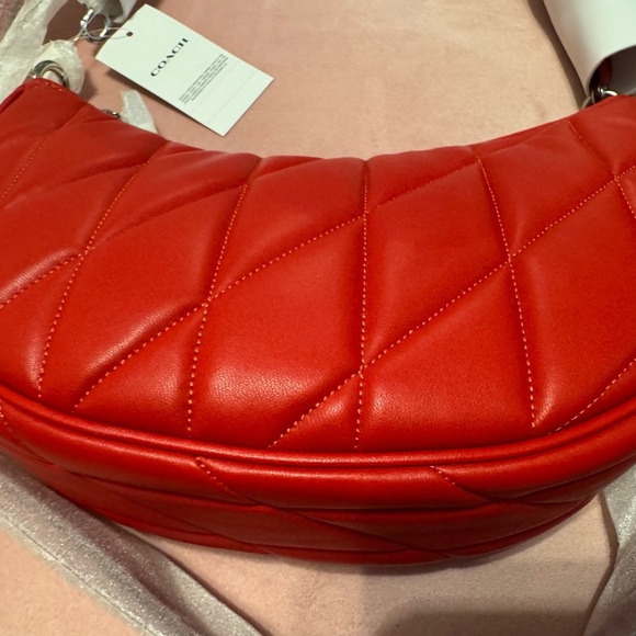 Coach NWT Red Quilted Mira Crescent Shoulder Bag with Heart Chain ❤️ - Picture 6 of 16